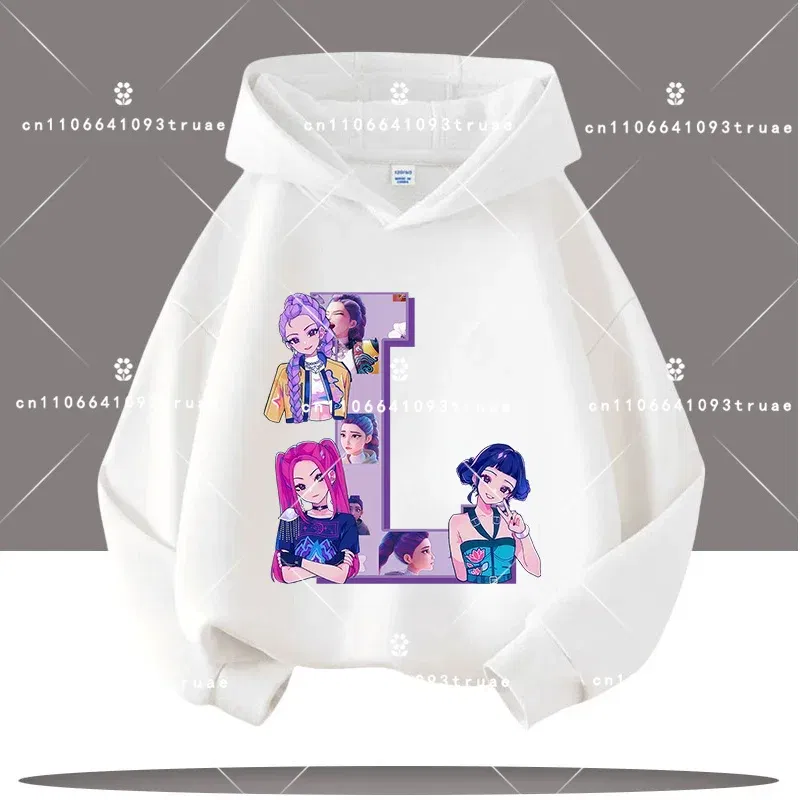 Color: army green, Kid Size: 6 - K-pop Demon Hunters Letter A-Z 3-12 Year Old Children Hooded Sweatshirt Girls' Casual Shirt Boys' Sports Shirt Cartoon Print