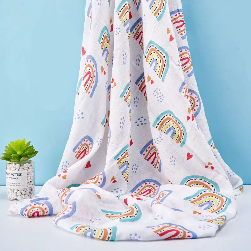 Color: GRAY, Size: Option 1 - Happyflute 120*110cm Soft Muslin Bamboo Cotton Baby Wrap Animal Pattern Travel Newborn Multi-function Swaddle Sleeping Blanket