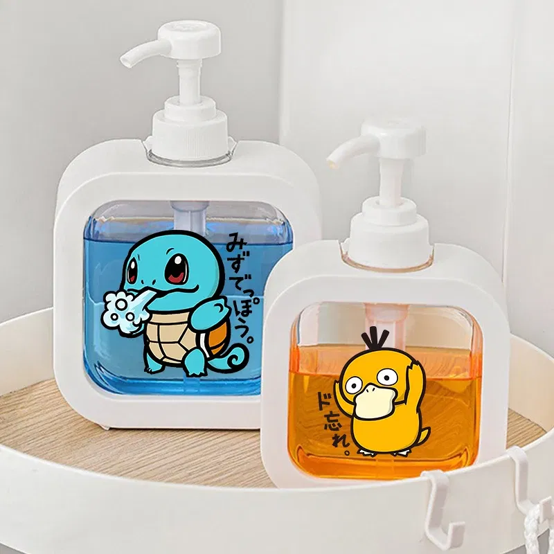 Color: Pink - 1PCS Pokemons Soap Dispenser White Liquid Lotion Hand Pump Soap Dispenser Refillable Shampoo Bottle Plastic Hand Soap Dispenser