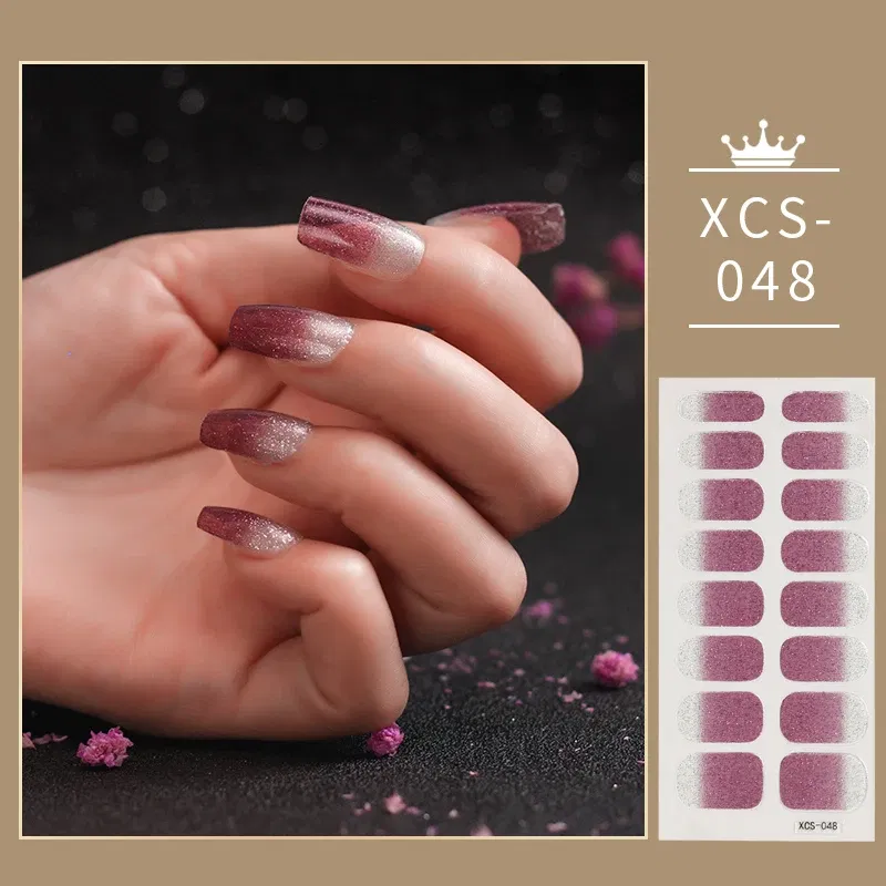 Color: Black & Cyan - Rose Red Shiny Twinkle Full Cover Nail Stickers Sticker For Nails Self Adhesive Nail Sticker Fashion Nail Stickers Beauty