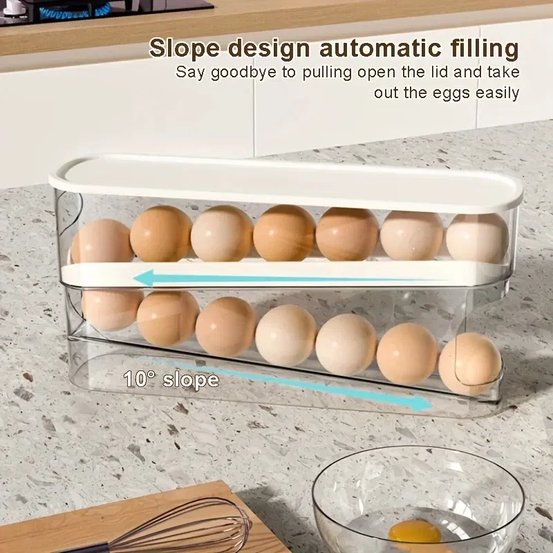 Color: Clear - Bilayer Fridge Egg Storage Box Automatic Rolling Eggs Holder Rack Ladder Style Refrigerator Eggs Dispenser Egg Organizers Holder