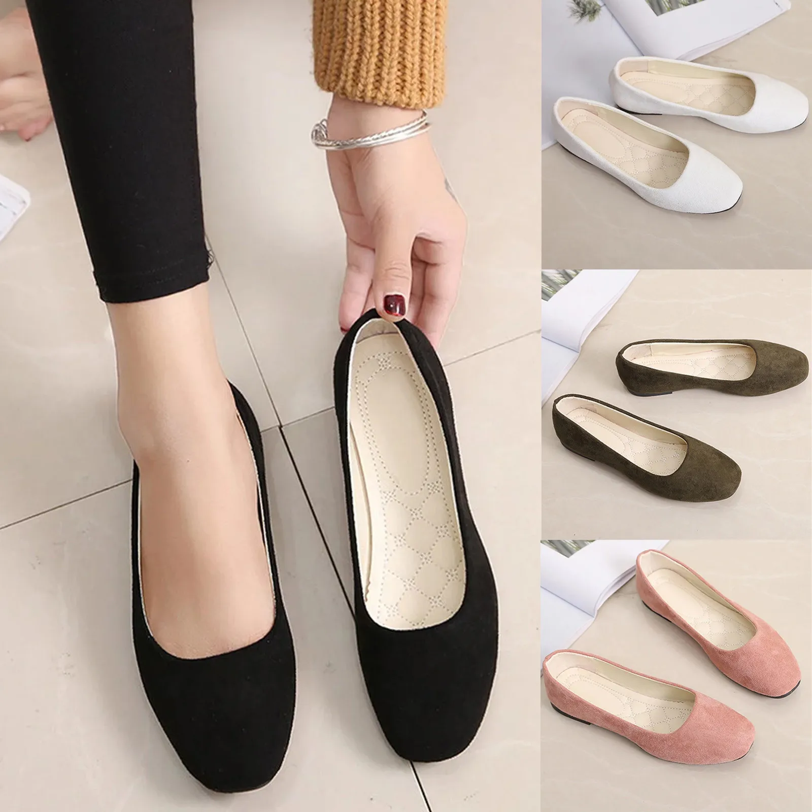 Shoe Size: 40, Color: army green - Women Ladies Slip On Flat Shoes Sandals Casual Ballerina Shoes Size Women'S Solid Color Thin Sole Casual Shoes