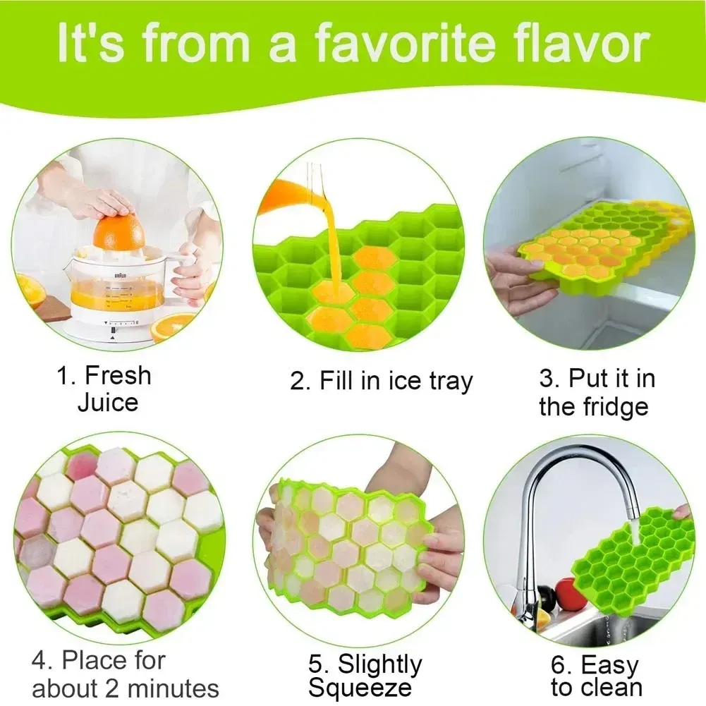 Color: GRAY - 37 Cavity Honeycomb Ice Cube Trays Reusable Silicone Ice Cube Mold BPA Free Ice Maker with Removable Lids
