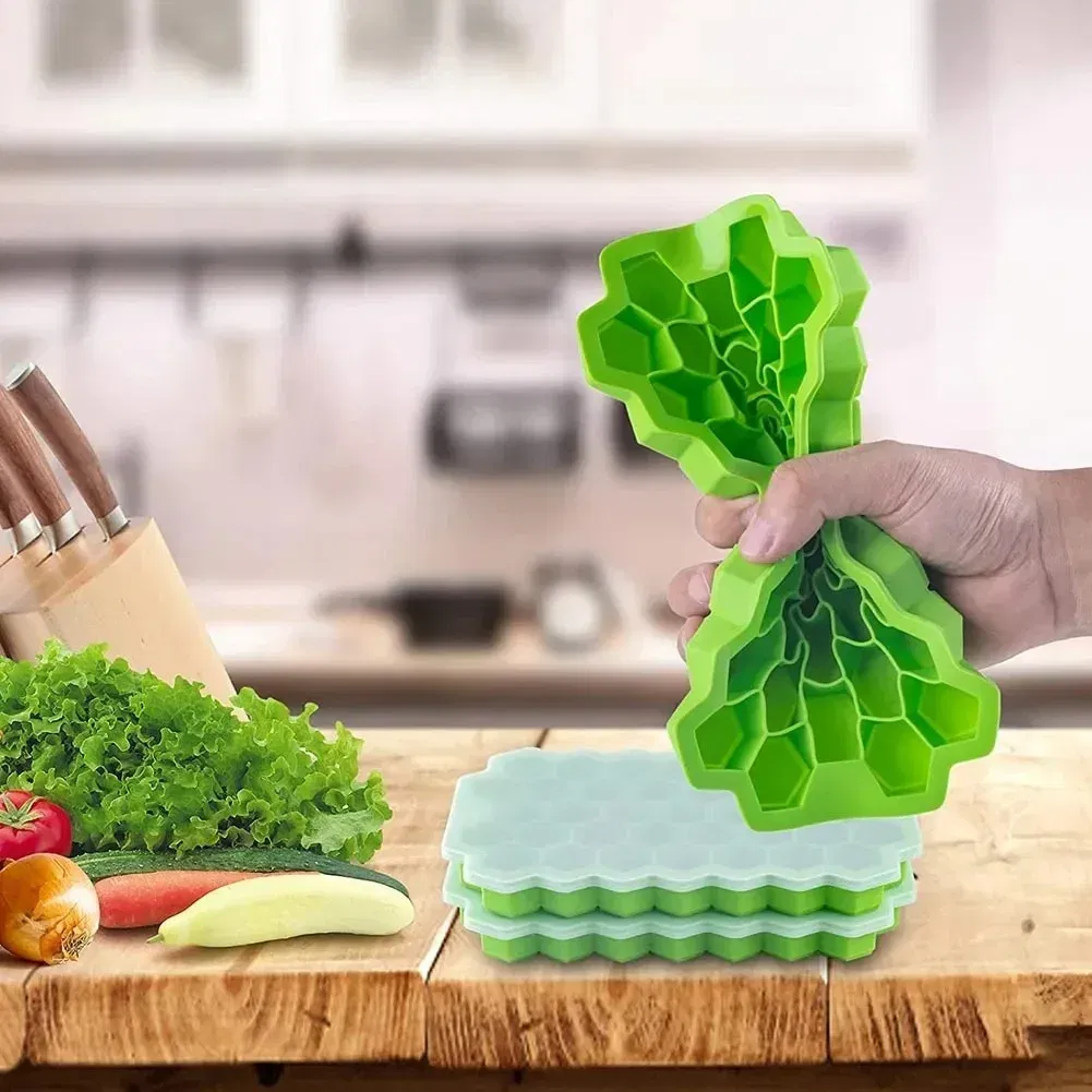 Color: GRAY - 37 Cavity Honeycomb Ice Cube Trays Reusable Silicone Ice Cube Mold BPA Free Ice Maker with Removable Lids