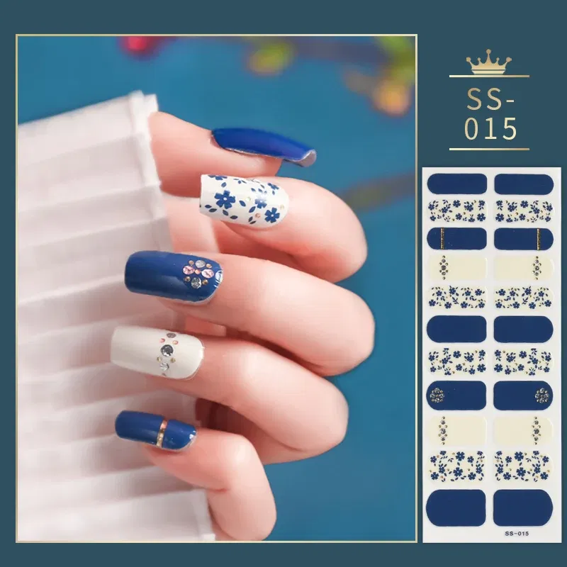 Color: Silver - 22 Tips Blue and White Shiny Speckles Nail Art Sticker Full Cover Nail Stickers Last Update Nail Wraps Lot Sticker for Nails