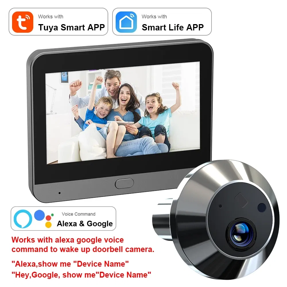 Mini Smart Life Tuya 3MP 140?° Wide View Angle 2.4Ghz WiFi Magic Door Peephole Eye PIR Camera Digital Door Viewer Battery