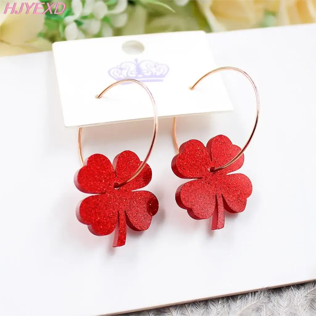 Metal Color: BROWN, Ships From: CN - HP096 Acrylic Four Leaf Clover Dangle Earrings Beach Earrings Glitter Cute Acrylic Earrings