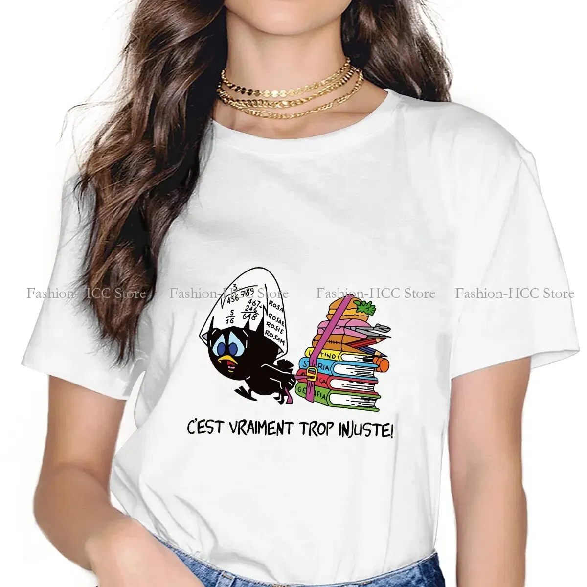 Color: WHITE, Size: XL - Calimero Cartoon Polyester TShirt for Women C'est Vraiment Trop Basic Summer Tee T Shirt Novelty Trendy