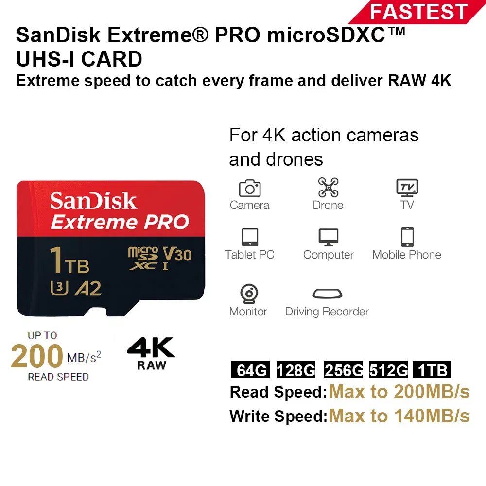 Capacity: 4GB - SanDisk Micro SD Memory Card 100% Original C10 U1 U3 4K HD Trans Flash Cards for Camera GoPro DJI Nintendo Switch MicroSDXC Card