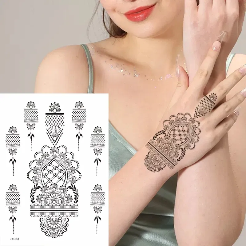 Color: Light Grey, Ships From: CHINA - Black Henna Temporary Tattoos for Women Lace Flower Mehndi Sticker for Hand Fake Henna Tattoo Sticker Body Art Hena Tatoo