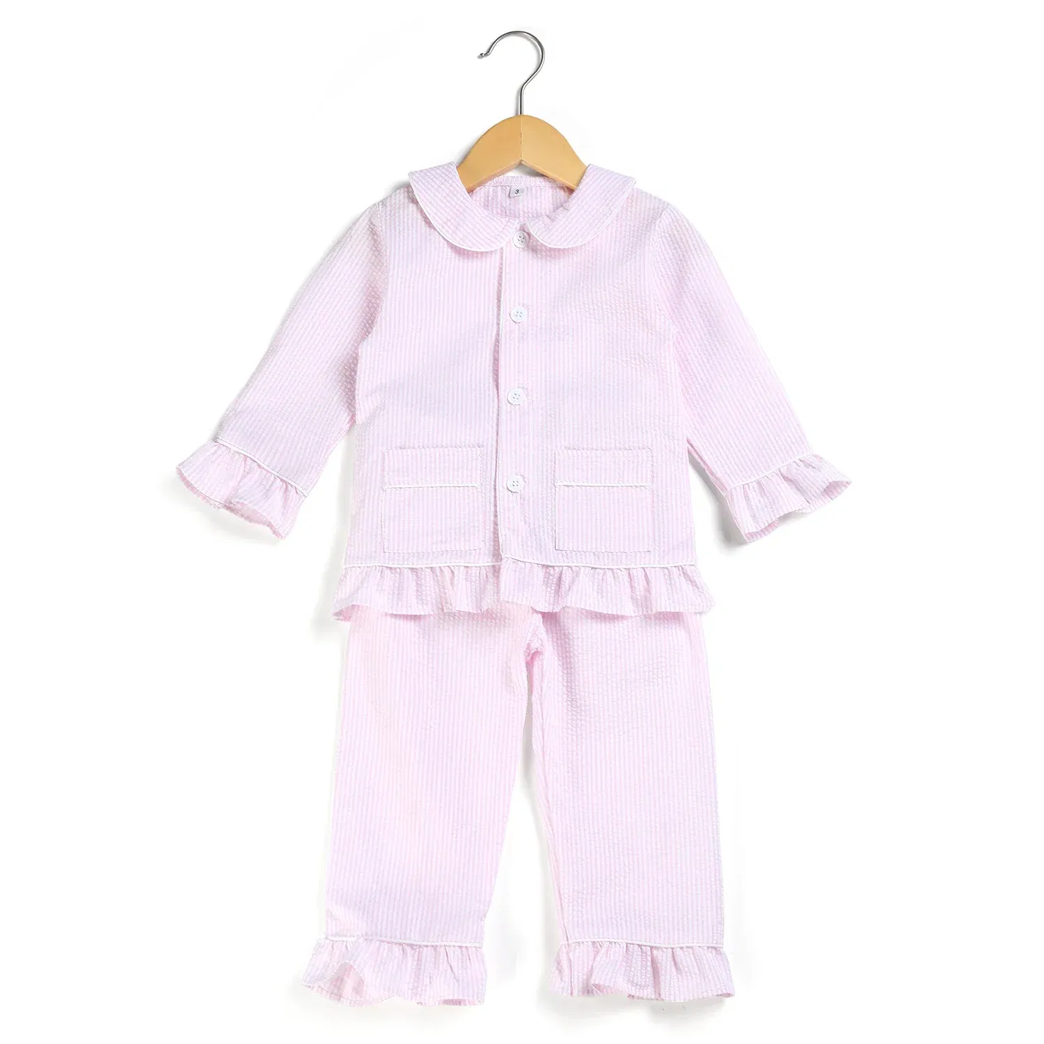 Color: Dark Grey, Ships From: CHINA, Kid Size: 6T - Ruffkids 100% Cotton Summer Kids Pajamas Sleepwear Seersucker Striped Matching Pjs Boys Clothes Loungewear Girls Pyjamas Set