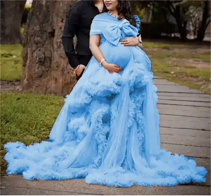 Color: SKY BLUE, Maternity Size: 22, Ships From: CHINA - BIG BOW Tulle Ruffle maternity dresses photoshoot baby shower п?»?°?‚ь?µ д?»я ?±?µр?µм?µнн?‹?… فس?§تي?† ?&s