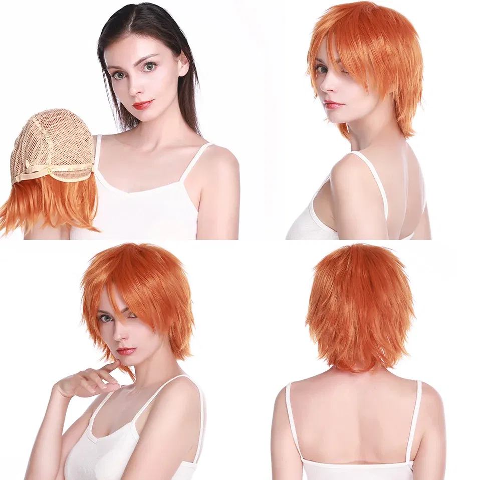 Color: Pink, Ships From: CHINA, Stretched Length: 8inches - S-noilite Synthetic Short Wig Blue Brown Black Women Men Cosplay Costume Party Head Wigs Hair