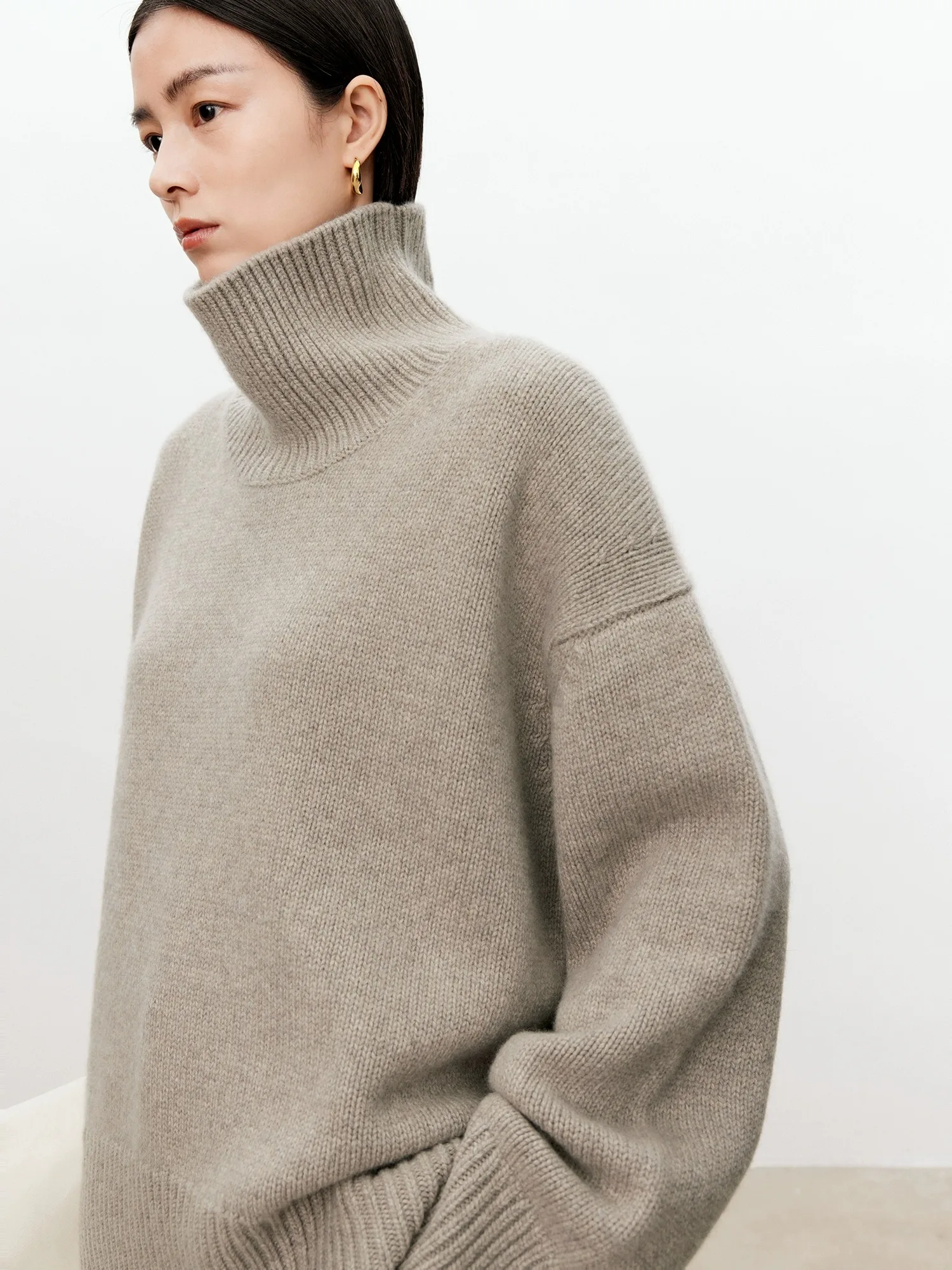 Color: green, Size: M, Ships From: CHINA - Turtleneck pure cashmere sweater female loose and thick languid lazy wind pullover sweater knitting base WOOL sweater
