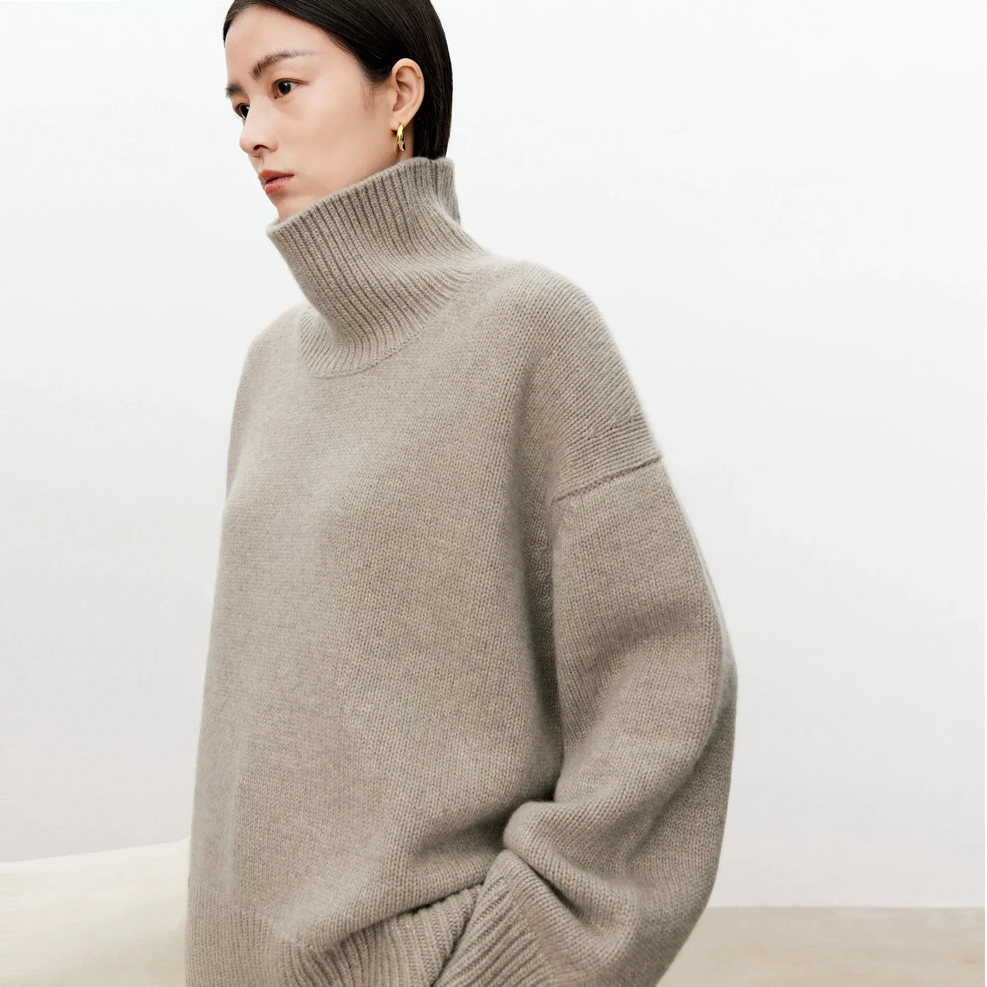 Color: green, Size: M, Ships From: CHINA - Turtleneck pure cashmere sweater female loose and thick languid lazy wind pullover sweater knitting base WOOL sweater