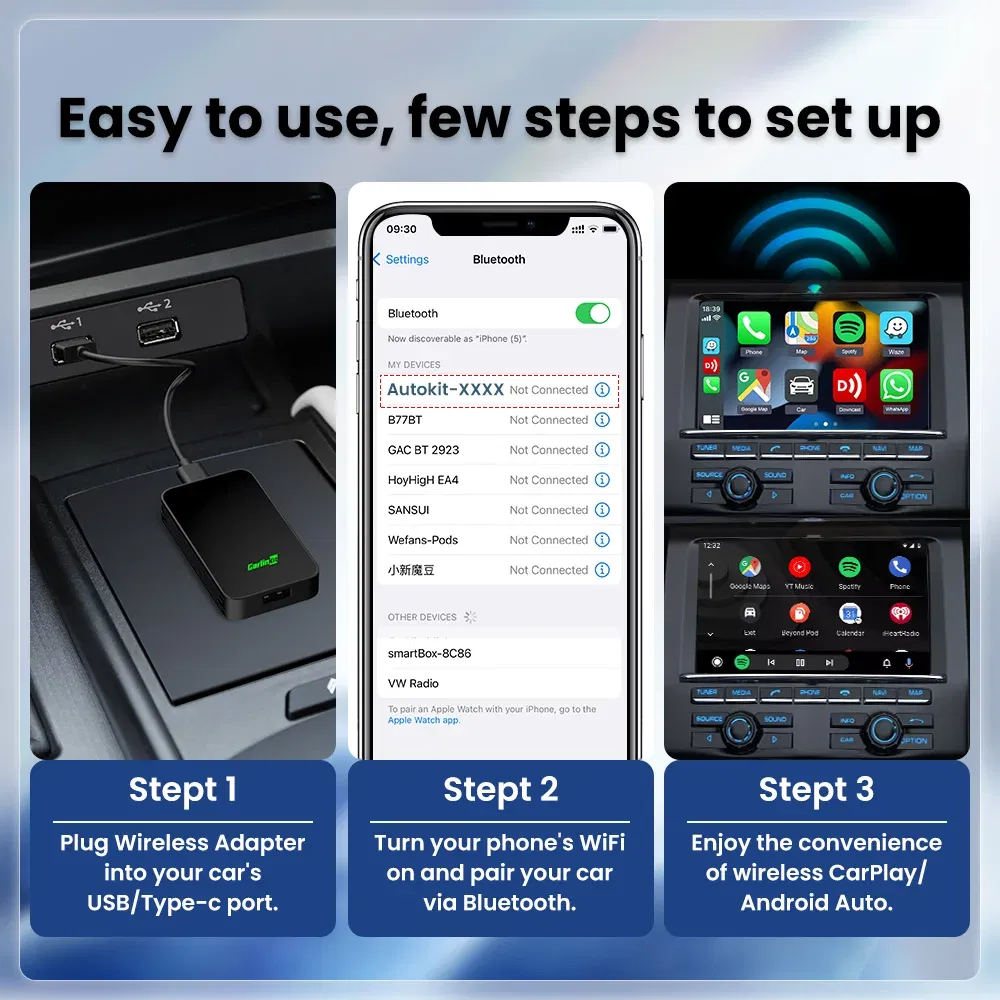 Color: black, Ships From: CHINA - Carlinkit 5.0 2air CarPlay Android Auto Wired to Wireless Adapter for Carplay Android Auto BLE WIFI Wireless
