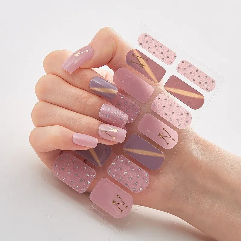 Color: Black Gray - Patterned Nail Stickers Wholesale Supplise Nail Strips for Women Girls Full Beauty High Quality Stickers for Nails