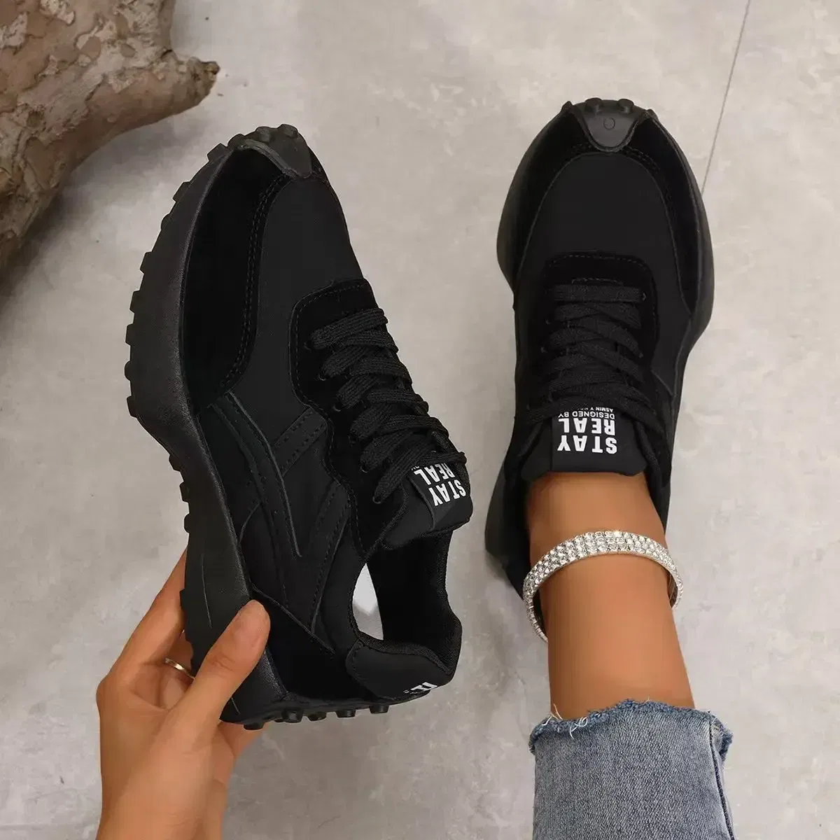 Color: Beige, Shoe Size: 39 - Women Sneakers Leather Luxury Platform Shoes New Fashion Leisure Light Anti-slip Black Running Shoe Fashion Designer Women Shoes