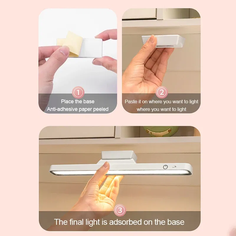 Body Color: Black - LED Desk Lamp USB Rechargeable Light Stepless Dimming Table Lamp Hanging Magnetic Bedroom Table Reading Rechargeable Night Light