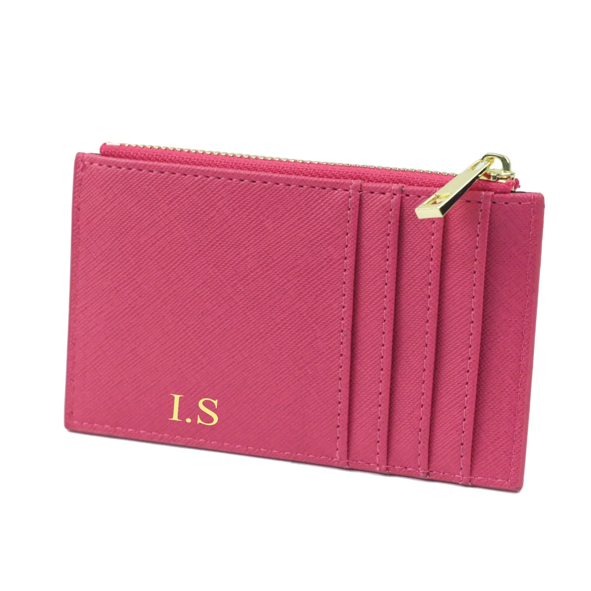 Color: Sky blue - Custom Name Saffiano Leather Zip CardHolder Multiple Colors Ultra Thin Coin Purse Drop Shipping Small  Women Credit Card Wallet