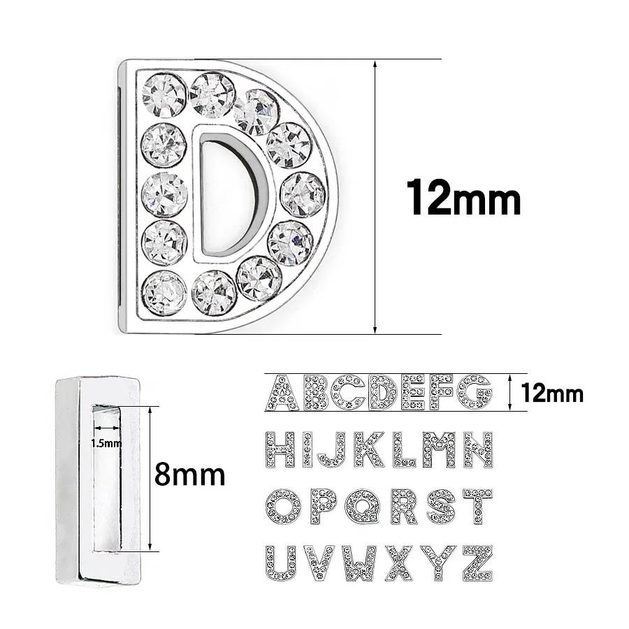 Color: Dark Grey - Rhinestone Slide Letter Charms For Jewelry Making Women Bracelet 8mm Alphabet A-Z Pet Collar Necklace DIY Accessories Gift
