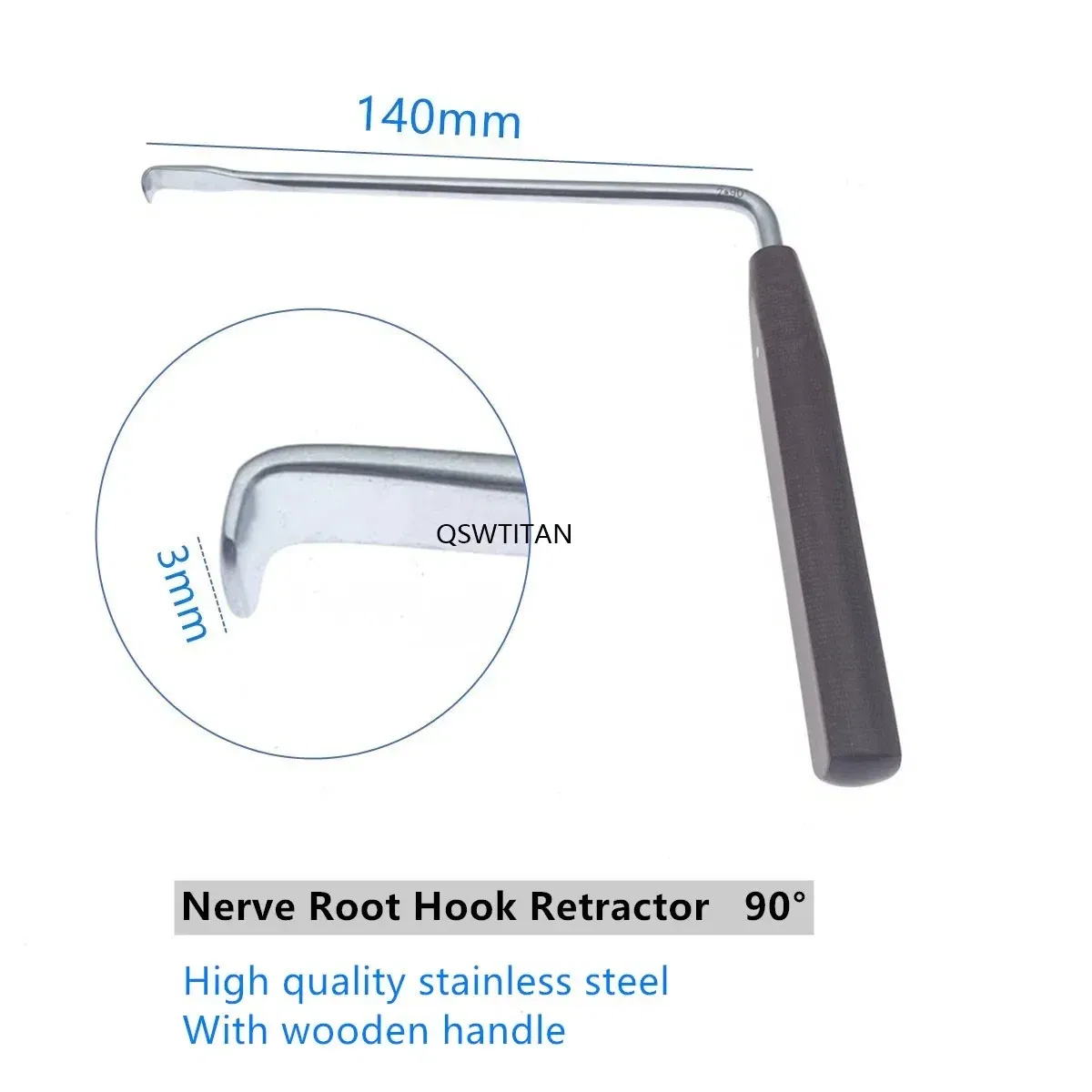 Color: green - Nerve Root Hook Retractor with wooden handle brain Bone Retractor Stainless Steel nerve pull hook