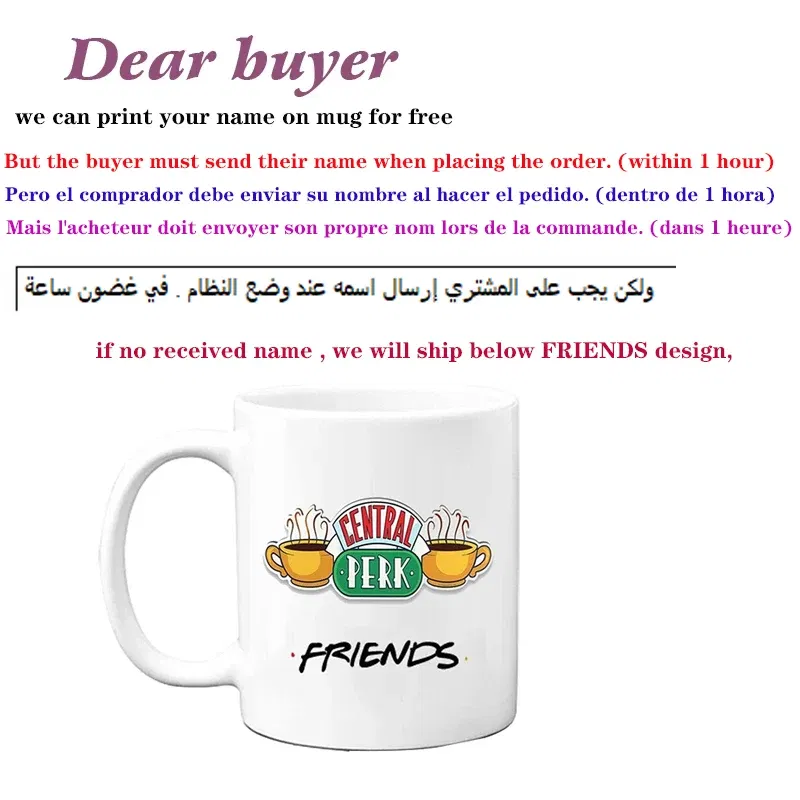 Color: Black, Capacity: 301-400ml - Personalized Name Mug Central Perk Design Coffee Mug  Custom Tea Cup Chocolate Milk Beer Mugs Lovers Friends Gifts Dropshipping