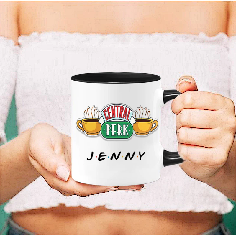 Color: Black, Capacity: 301-400ml - Personalized Name Mug Central Perk Design Coffee Mug  Custom Tea Cup Chocolate Milk Beer Mugs Lovers Friends Gifts Dropshipping