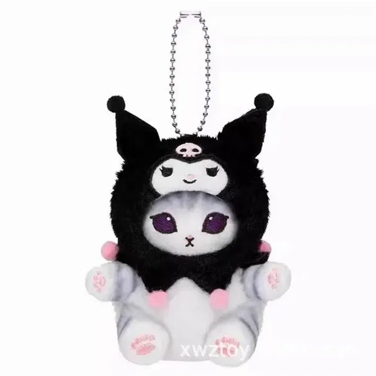 Color: Beige - Hot Kawaii Plush Keychain Pendant Cartoon Mofusand Shark Cat Cross-Dressing Hello Kitty Kuromi Doll Stuff Backpack Decor Toys