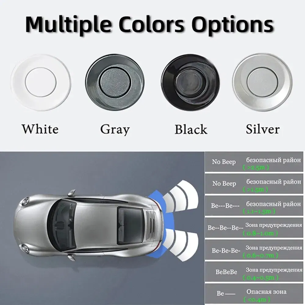 Color Name: GRAY - HIPPBQCC Car Parking Sensor Kit 4 Sensors Buzzer 22mm Reverse Backup Radar Sound Alert Indicator Probe System 12V Free Shipping
