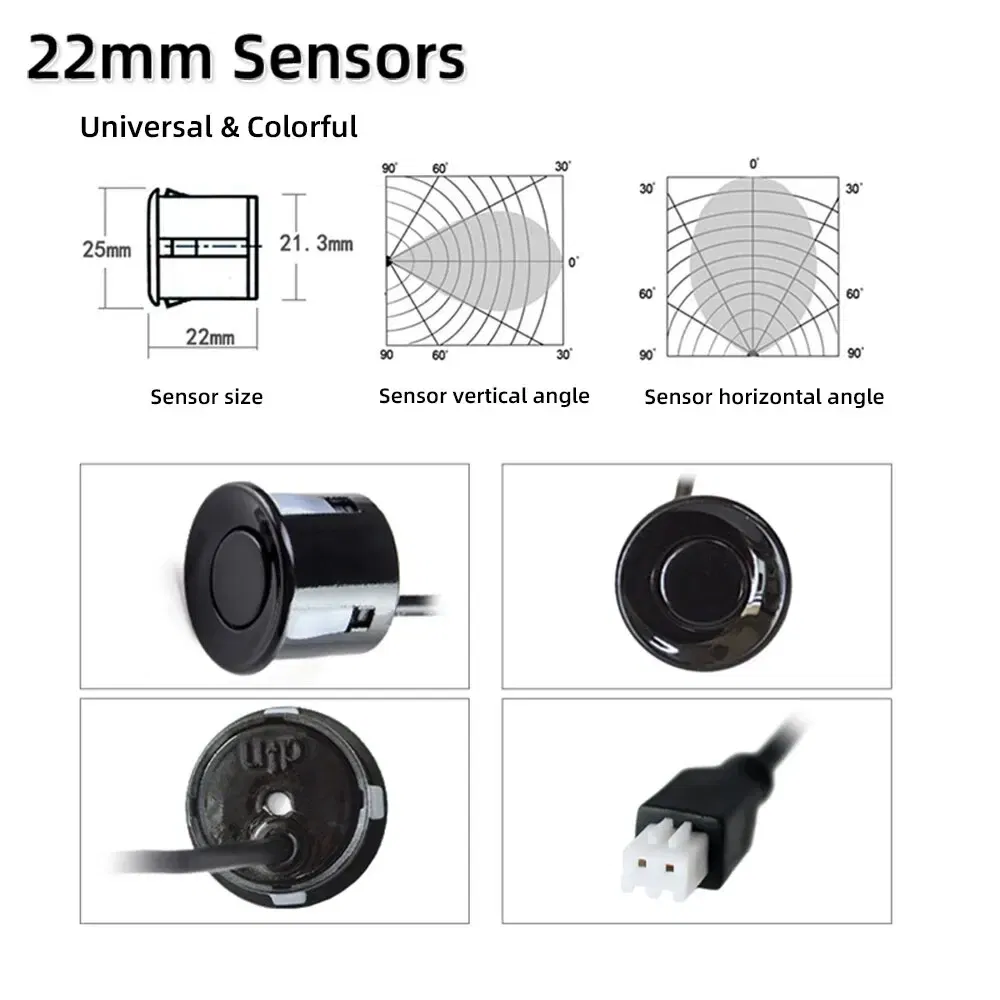 Color Name: GRAY - HIPPBQCC Car Parking Sensor Kit 4 Sensors Buzzer 22mm Reverse Backup Radar Sound Alert Indicator Probe System 12V Free Shipping