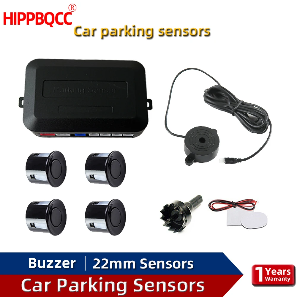 Color Name: GRAY - HIPPBQCC Car Parking Sensor Kit 4 Sensors Buzzer 22mm Reverse Backup Radar Sound Alert Indicator Probe System 12V Free Shipping