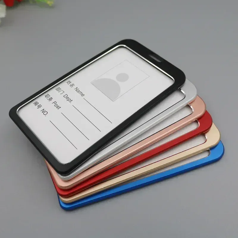 Color: WHITE - Aluminum Alloy Card Cover Case Women Men Work Name Bank ID Card Holders Business Badge Case Credit Card Badge Case Bag Pouch