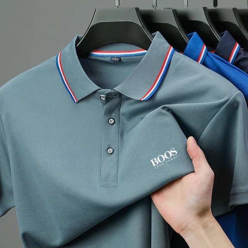 Color: Gold, Size: XXXL - 2025 Summer New Men's Short Sleeved Embroidered Polo Shirt Breathable Lightweight Shirt Luxurious Top Casual Lapel Men's T-shirt