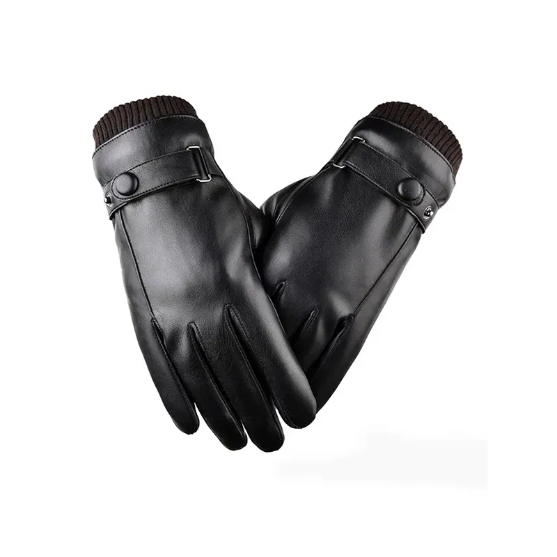 Color: SKY BLUE - Winter Fashion Black PU Leather Gloves Male Thin Style Driving Leather Men Gloves Non-Slip Full Fingers Palm Touchscreen