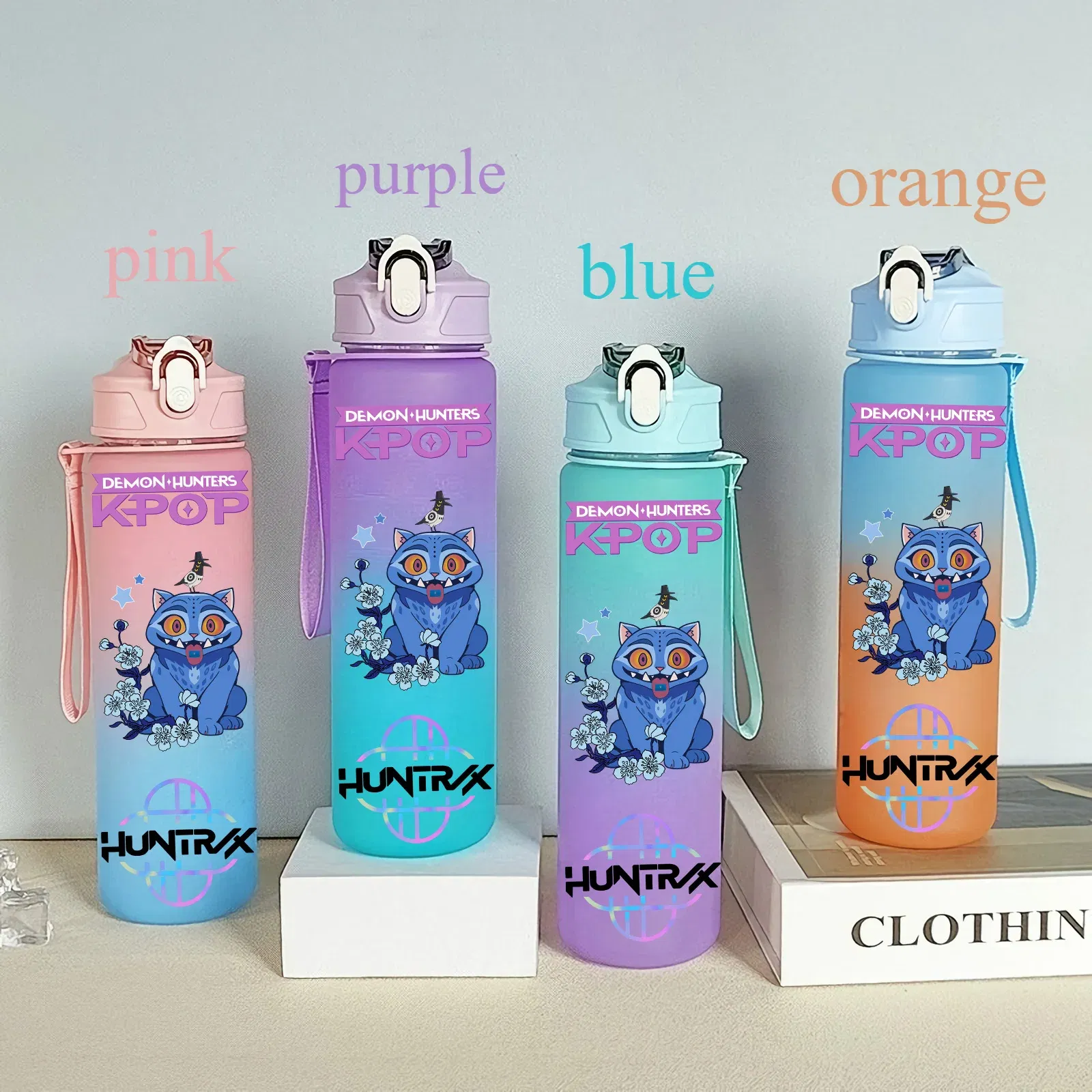 Color: DARK GRAY, Size: 12cm - 750ML K-pop Demon Hunters HUNTR X Rumi Mira Zoey Jinu Celine Kpop Plastic Water Cup K Pop Drinking Bottle School Huntrix Gourde