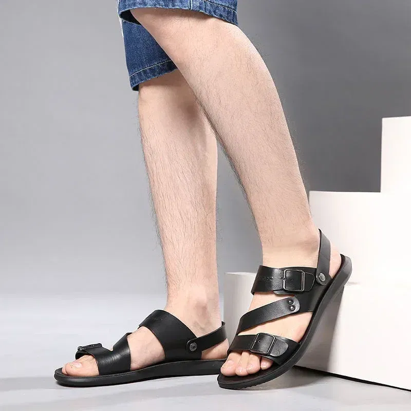 Color: Brown, Shoe Size: 42 - Men's Sandals Wholesale Summer Soft soled Anti slip Beach Shoes Men's Large New Casual Beach Outwear Sandals