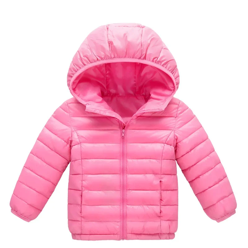 Color: Pink, Kid Size: 2T - Boys Girls Autumn Down Coats Kids Winter Windproof Jackets Children Solid Color Hooded Outerwear Teenager Fashion Warm Clothing