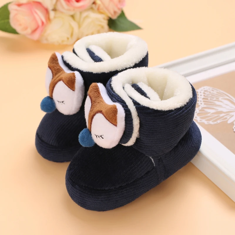 Color: wine red, Baby Age: 13-18 Months - Winter New Cute Cartoon Baby Booties Boy Girl Boots Cotton Soft-Sole Non-Slip Warm Toddler First Walkers Infant Crib Shoes