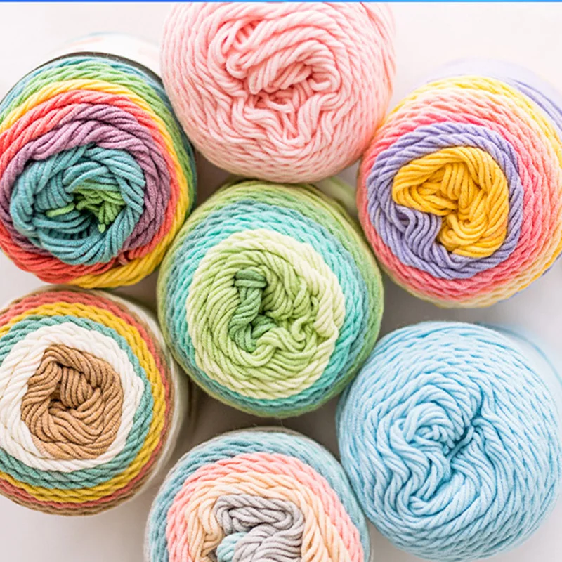 Color: Ivory - (1pc)5-strand Milk Cotton Segment Dyed Rainbow Cotton Hand Woven Wool Scarf Pillow Blanket Material Wool