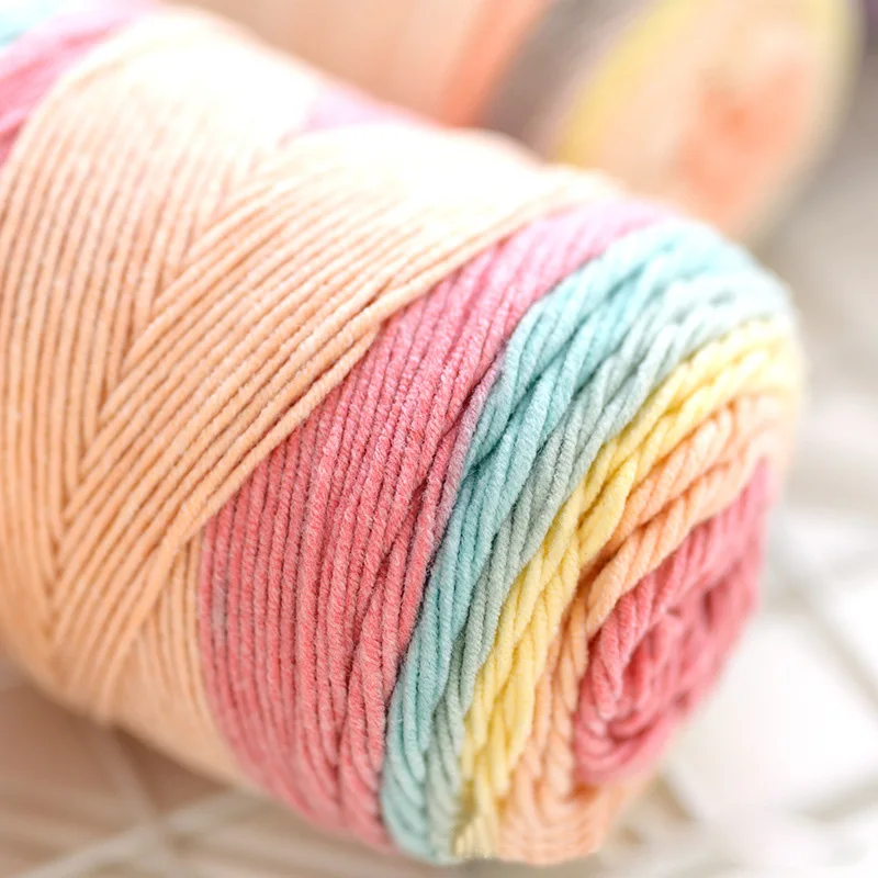 Color: Ivory - (1pc)5-strand Milk Cotton Segment Dyed Rainbow Cotton Hand Woven Wool Scarf Pillow Blanket Material Wool