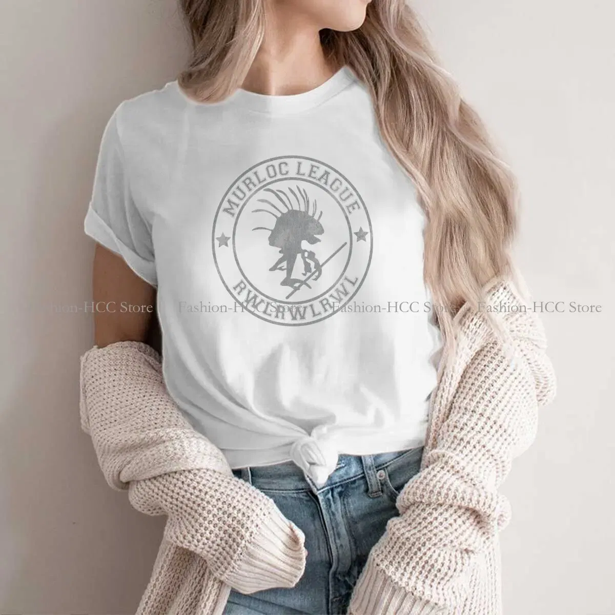 Color: WHITE, Size: M - World of Warcraft Polyester TShirts Murloc League Personalize Women's T Shirt Hipster Tops