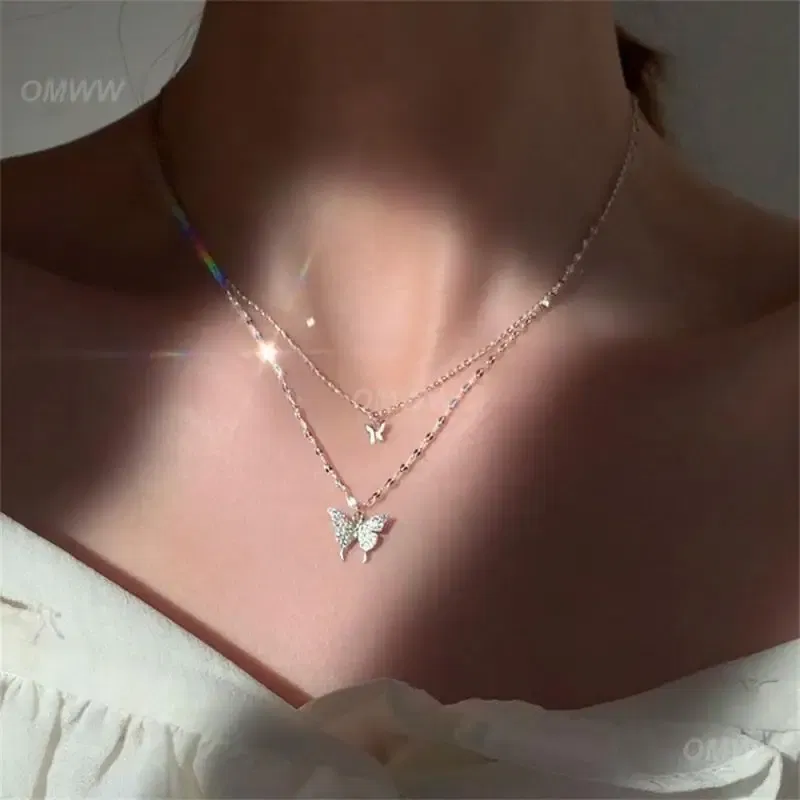 Metal Color: Light Yellow Gold Color, Ships From: CHINA - Necklace Unique Design Exquisite Sparkling Pendant Necklace Flash Double Layer Butterfly Pendant Joker Necklace