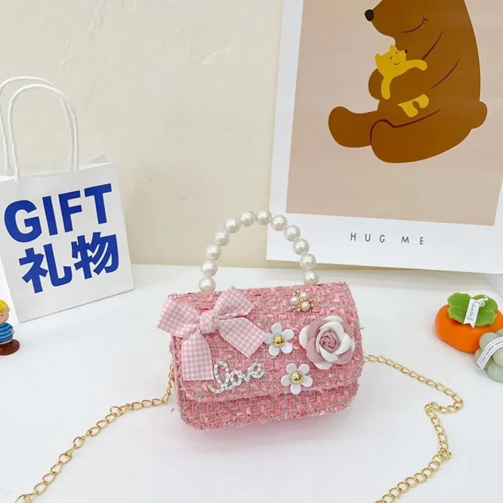 Color: Dark Grey - New Children's Fashion Little Fragrant Wind Elsa Princess Bag Little Girl Pearl Handheld Crossbody Bag Net  Red envelope