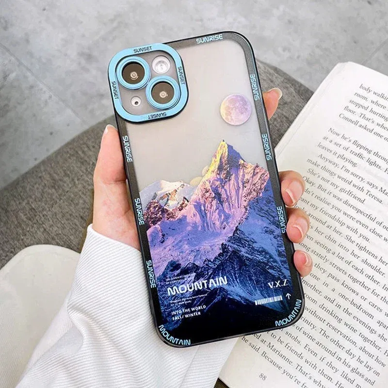 Color: Brown, Material: PC - Retro INS Sunset Sky Clouds Moon Pattern Case For Samsung Galaxy S10 S20 S21 S22 S23 S24 FE Plus Ultra Note 20 Shockproof Cover