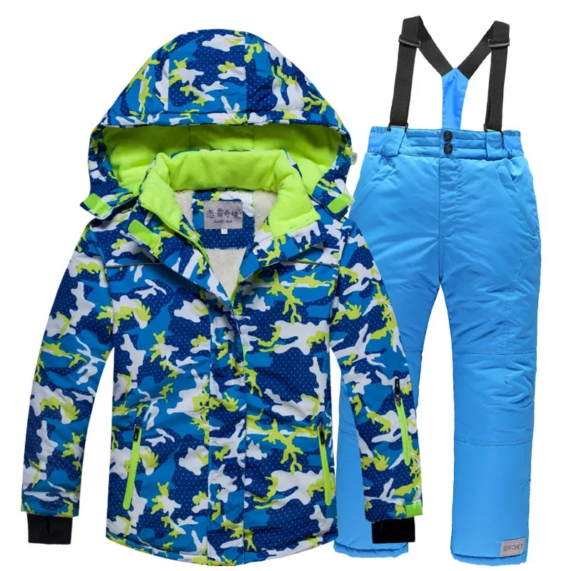 Color: Blue, Kid Size: 13 - OLEKID -30 Degree Russian Winter Children Ski Suit Plus Velvet Warm Waterproof Jacket Coat Boy Overalls 3-20 Years Girl Snowsuit
