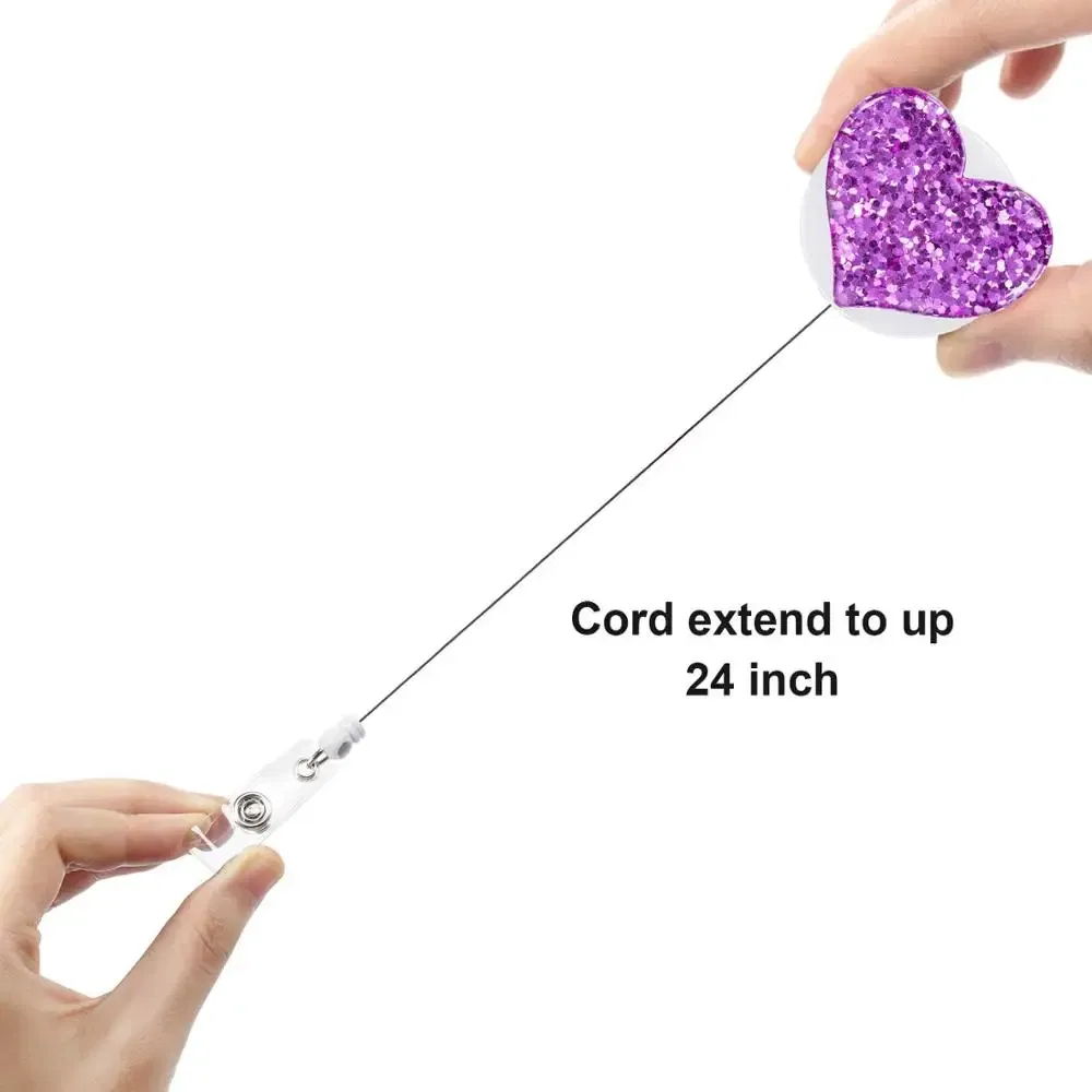 Color: Rose Red - idclip 10 Pcs Bling Love Heart Retractable Badge Holder Badge Clips for Nurse ID Badge Reel with Alligator Clip