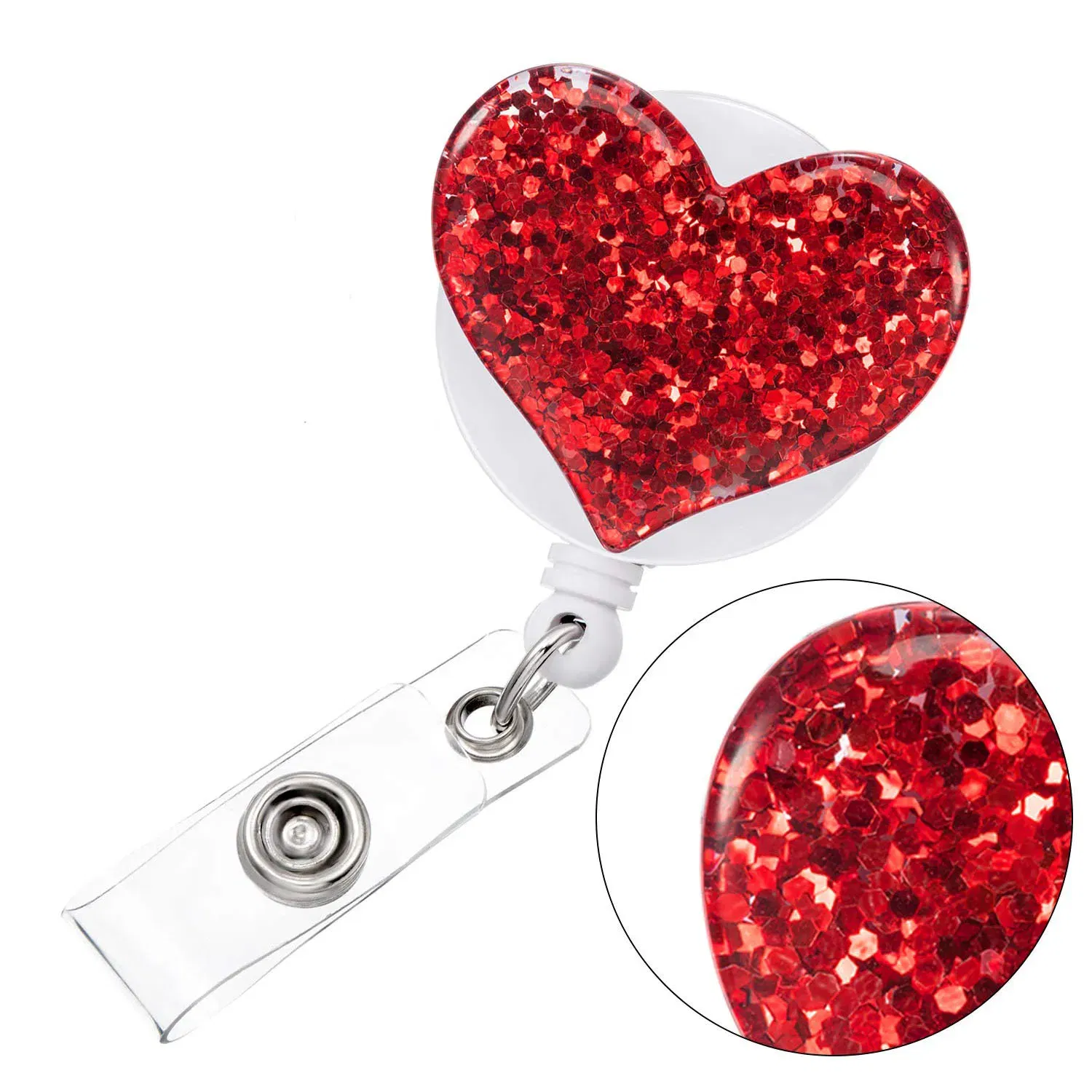 Color: Rose Red - idclip 10 Pcs Bling Love Heart Retractable Badge Holder Badge Clips for Nurse ID Badge Reel with Alligator Clip