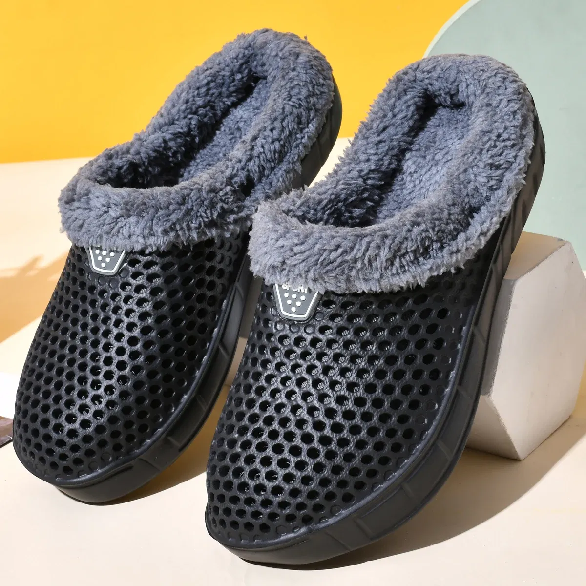 Color: Ivory, Shoe Size: 42 - Couple Style Men's and Women's Cotton Slippers Winter Warm Plus Velvet Thickened Clogs Mule Shoes