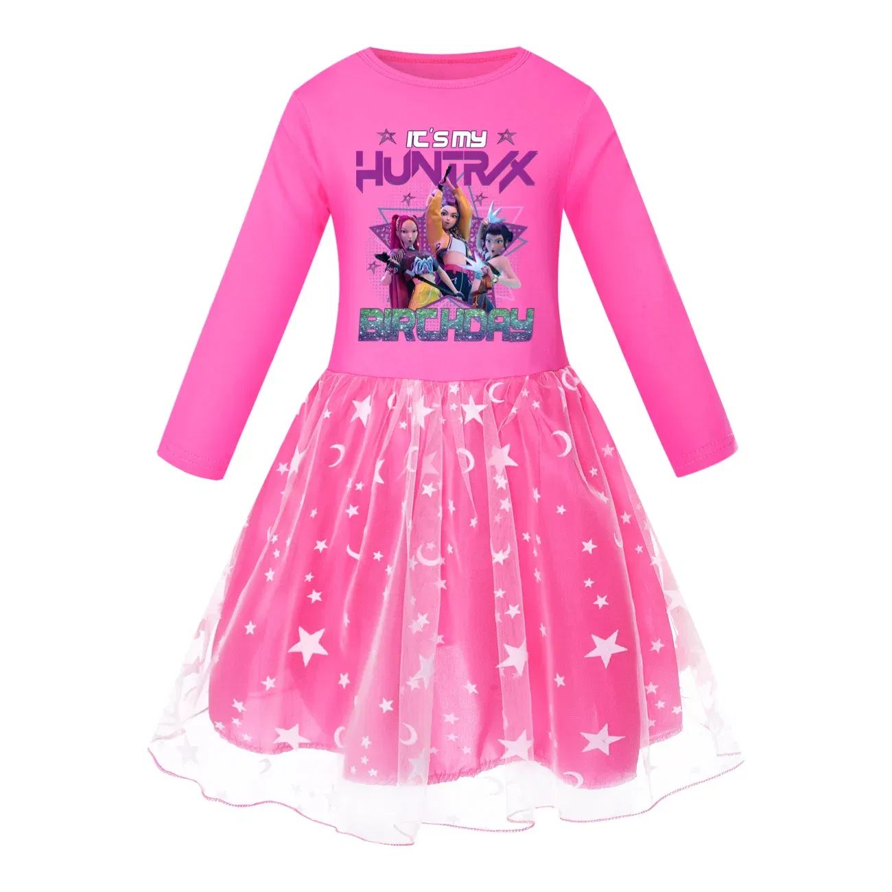 Color: Khaki, Kid Size: 2T - KPop Demon Hunters Kids Clothes Long Slevess Dresses Cotton Rainbow Full Dress Teen Fashion Girl's Clothing Party Clothes 5001